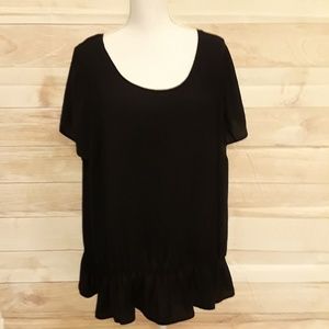 Black sheer blouse with gold zipper back